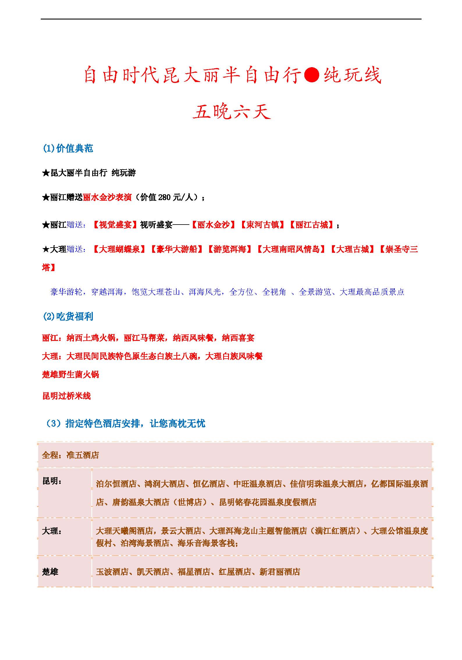自由时代昆大丽半自由行 纯玩线 五晚六天_页面_1
