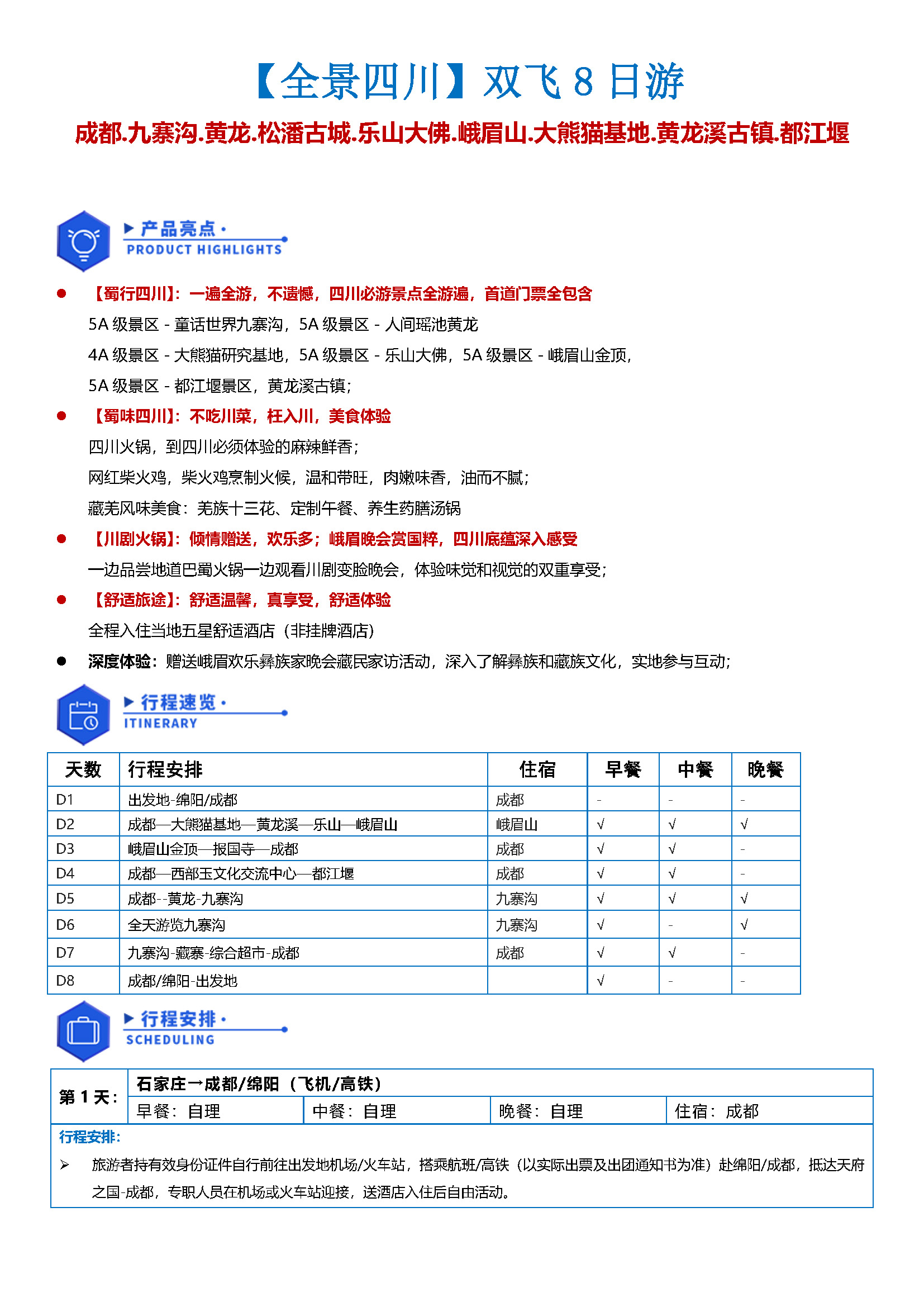 《全景四川》成都.九寨沟.黄龙.乐山大佛.峨眉山.熊猫基地.都江堰－双飞8日游_页面_1